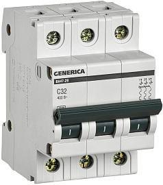 Выключатель автоматический 32А 3П трехполюсный характеристика С 4,5кА  ВА47-29 GENERICA MVA25-3-032-C IEK