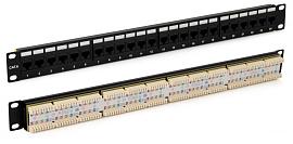 Hyperline PP3-19-24-8P8C-C6-110D Патч-панель 19", 1U, 24 порта RJ-45, категория 6, Dual IDC, ROHS, цвет черный (задний кабельный организатор в комплекте)