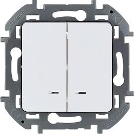 Выключатель двухклавишный INSPIRIA скрытой установки 10A с подсветкой/индикацией 250В схема 5а белый 673630 Legrand