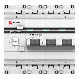 Выключатель автоматический дифференциальный АД-32 (селективный) 3P+N 20А/100мА DA32-6-20-100S-4P-pro EKF PROxima