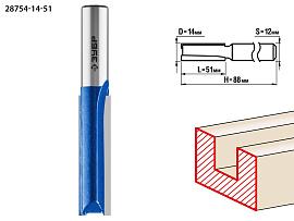 ЗУБР 14x51мм, хвостовик 12мм, фреза пазовая прямая, удлиненная, 28754-14-51, серия Профессионал