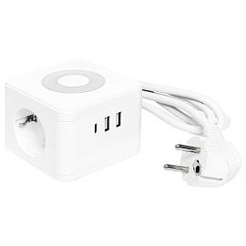 Удлинитель Куб 2 гнезда 2USB 2,4А+Type C + Ночник 1,3 метра 1мм2 UBA-CUB-2-TC EKF