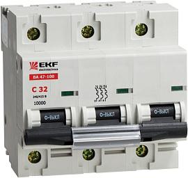 Выключатель автоматический 25А 3П трехполюсный характеристика C 10kA тип AC ВА47-100 PROxima mcb47100-3-25C-pro EKF