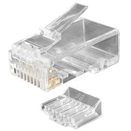 Hyperline PLUG-8P8C-UV-C6-100 Разъем RJ-45(8P8C) под витую пару, категория 6 (50 µ"/ 50 микродюймов), универсальный (для одножильного и многожильного кабеля), со вставкой (100 шт)