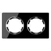 Рамка для розеток и выключателей горизонтальная стеклянная двойная, цвет черный 2E52201303 OneKeyElectro