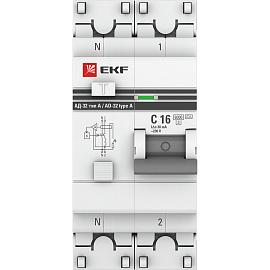 Выключатель автоматический дифференциального тока 16А (1P+N) характеристика C 6кА 30мА тип A (электронный) защита 270В АД-32 DA32-6-16-30-a-pro EKF