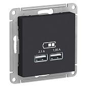 Розетка USB двойная Atlasdesign скрытой установки 5В двухместная 2,1А+1,05А механизм карбон ATN001033 Systeme Electric