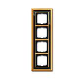 Рамка для розеток и выключателей 4 поста Династия, латунь полированная, черное стекло (1754-0-4568) 2CKA001754A4568 ABB