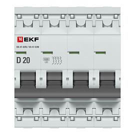 Выключатель автоматический 20А 4П четырехполюсный характеристика D 6кА ВА 47-63N M636420D EKF PROxima