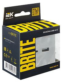 BRITE С/У алюминий Розетка USB A+C 18Вт РЮ11-1-БрА BR-U22-018-K47 IEK