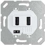 Зарядное устройство USB Jung для 2-х USB портов тип А  3000 мA ,5B DC  механизм, белый USB3-2WW JUNG