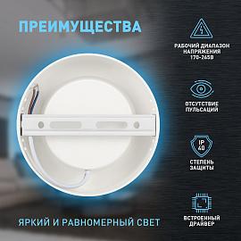 Светильник светодиодный LED 19-12-6K накладной круглый 12Вт 6500К Б0057448 ЭРА