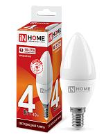 Лампа светодиодная LED-свеча-VC 4Вт 230В E14 6500К 360Лм 4690612030135 IN HOME