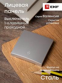 Лицевая панель для выключателя одноклавишный Валенсия проходного 10А сталь ESV10-L-025-30 EKF PROxima