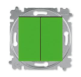 Выключатель двухклавишный LEVIT скрытой установки 10А схема 5 механизм с накладкой зелёный / дымчатый чёрный 2CHH590545A6067 ABB