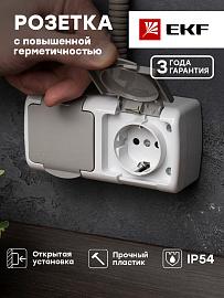 Розетка двойная Мурманск открытой установки IP54 с заземлением со шторками 16А с крышкой в сборе серый EFR16-129-30-54 EKF PROxima