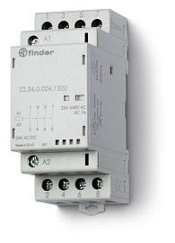 Контактор модульный 4NO 25А контакты AgSnO2 24В АС/DC ширина 35мм IP20 мех.индикатор + LED 223400244320 / 22.34.0.024.4320 Finder