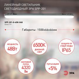 SPP-201-0-65K-048 ЭРА Светильник светодиодный линейный IP65 48Вт 4500Лм 6500К 1500мм мат (12/120)