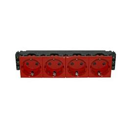 Розетка для DLP четырехместная 8 модулей Schuko 2К+З с заземлением прямое подключение красный 077614 Legrand