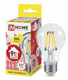 Лампа светодиодная LED-A60-deco 9Вт 230В Е27 3000К 810Лм прозрачная 4690612008066  IN HOME