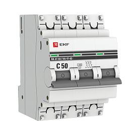 Выключатель автоматический 50А 3П трехполюсный характеристика C 4,5kA тип AC ВА47-63 PROxima mcb4763-3-50C-pro EKF