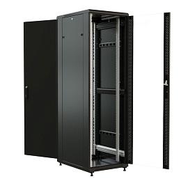 Шкаф напольный 22U 1166x600х600 мм (ВхШхГ) передняя стеклянная дверь со стал. перфорированными боковинами задняя дверь сплошная черный (RAL 9004) (разобранный) WRline WR-TT-2266-AS-RAL9004