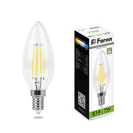 Лампа светодиодная 7 Вт E14 C35 4000К 760Лм прозрачный 230В свеча белый 25871 Feron