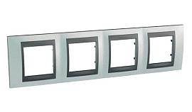 Рамка для розеток и выключателей 4 поста Unica Top скрытой установки горизонтальная графит / металл флюорит MGU66.008.294 Schneider Electric