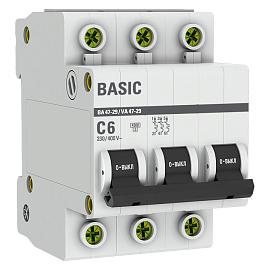 Выключатель автоматический 6А 3П трехполюсный характеристика C 4,5кA тип AC ВА47-29 Basic mcb4729-3-06C EKF