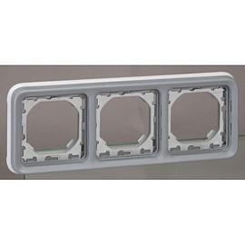 Рамка для розеток и выключателей 3 поста Plexo горизонтальная с суппортом для встроенного монтажа серый 069687 Legrand