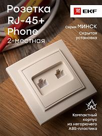 Розетка RJ45+RJ11 компьютерная+телефонная Минск скрытой установки в сборе бежевый ERK00-135-20 EKF