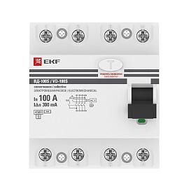 Выключатель дифференциального тока ВДТ (УЗО) 100А 4П четырехполюсный 300мА тип AC электромеханическое ВД-100 PROxima elcb-4-100-300S-em-pro EKF