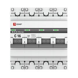 Автоматический выключатель 4P 16А (C) 4,5kA ВА 47-63 EKF PROxima