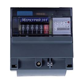 Счетчик электроэнергии однофазный однотарифный Меркурий-201. 5 5-60А 220В импульсный выход DIN ОУ. Инкотекс (электросчетчик)