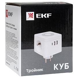 Удлинитель Куб 2 гнезда 2USB 2,4А+Type C + Ночник 1,3 метра 1мм2 UBA-CUB-2-TC EKF