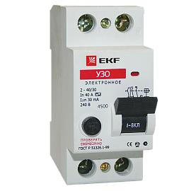 Выключатель дифференциального тока ВДТ (УЗО) 40А 2П двухполюсный 30мА тип AC электронное Basic elcb-2-40-30e-sim EKF