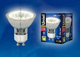 Лампа светодиодная 1,5 Вт GU10 JCDR 3000К 95Лм прозрачная 220-240В софит ( LED-JCDR-SMD-1,5W/WW/GU10 95 lm ) 04009 Uniel