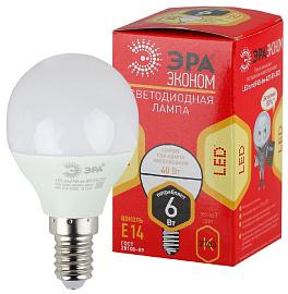 Лампа светодиодная 6 Вт E14 P45 2700К 480Лм матовая 220-240В шар ( ECO LED P45-6W-827-E14 ) Б0019075 ЭРА