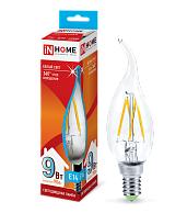 Лампа светодиодная LED-свеча на ветру-deco 9Вт 230В E14 4000К 810Лм прозрачная 4690612026244 IN HOME