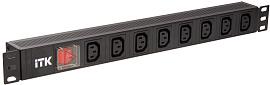 ITK PDU 8 розеток C13, с LED выключателем, 1U, вход C14, без шнура PH12-8C133 IEK