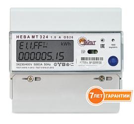 Счетчик электроэнергии трехфазный многотарифный (2 тарифа) НЕВА МТ 324 1.0 A OS26 3х230/400V 5(60)A оптопорт, рейка Тайпит (электросчетчик) 6118533