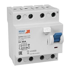 Выключатель дифференциального тока ВДТ (УЗО) 25А 4П четырехполюсный 6кА 30мА тип AC DМ63 OptiDin 254201 КЭАЗ