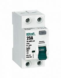Выключатель дифференциального тока (УЗО) 25А 2П двухполюсный 6кА тип А 14262DEK DEKraft