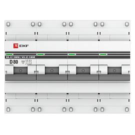 Выключатель автоматический 80А 4П четырехполюсный характеристика D 10kA с электромагнитным расцепителем ВА47-100M PROxima mcb47100m-4-80D-pro EKF