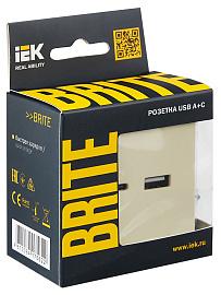 BRITE С/У бежевый Розетка USB A+C 18Вт РЮ11-1-БрКр BR-U22-018-K10 IEK