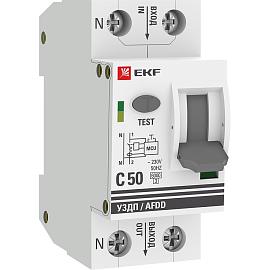Устройство защиты от дугового пробоя УЗДП с авт выкл 1P+N С 50А 6кА afdd-2-50C-pro EKF PROxima