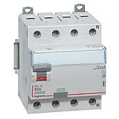 Выключатель автоматический дифференциального тока АВДТ DX3 80А 4П четырехполюсный N 30мА 400В 4 модуля 411705 Legrand
