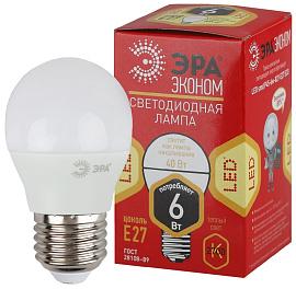 Лампа светодиодная 6 Вт E27 P45 2700К 480Лм матовая 220-240В шар ( ECO LED P45-6W-827-E27 ) Б0020629 ЭРА