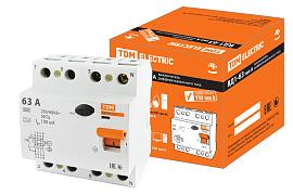 Выключатель дифференциального тока ВДТ (УЗО) 63А 4П четырехполюсный 100мА тип А ВД1-63 SQ0203-0091 TDM