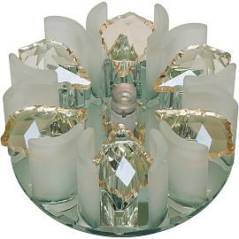 Светильник встраиваемый DLS-F120 G4 GLASSY/CLEAR+CHAMPAGNE декоративный  ТМ "Fametto", серия "Fiore", G4. стекло, зеркальный. Отделка кристалл, прозрачный с элементами а шампань 10638 Uniel